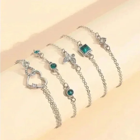 ⚠️Clearance 5pcs Silver And Green Bracelet Set - Picture 2 of 6
